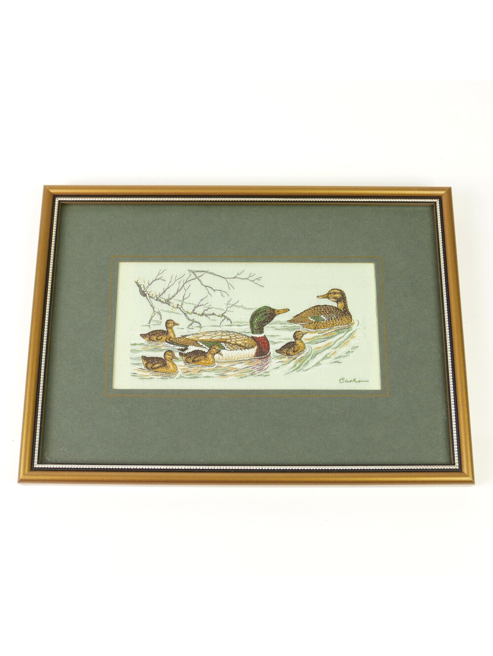 Vintage Cash’s of Coventry Woven Silk Picture Mallard Ducks Birds Wildlife Frame